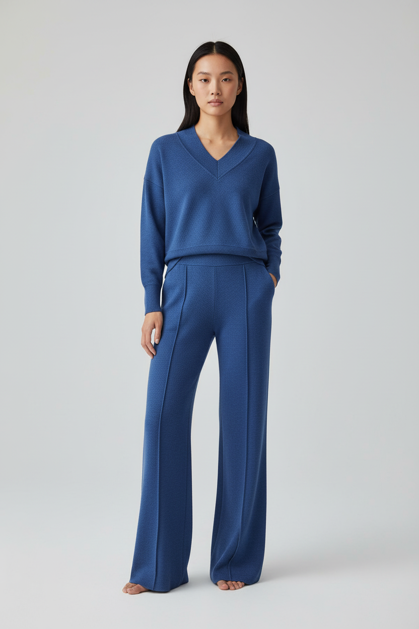 Dames Loungeset met V-hals – Comfortabele Luxe Loungewear Set