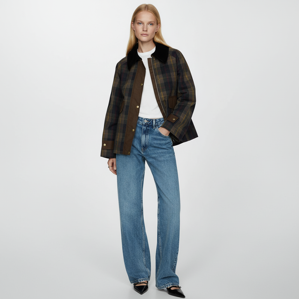 Geruite Dames Jas met Velvet Kraag – Vintage Jack