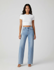 Dames Jeans met Hoge Taille – Wijde Pijpen & Zachte Comfort Stretch Denim