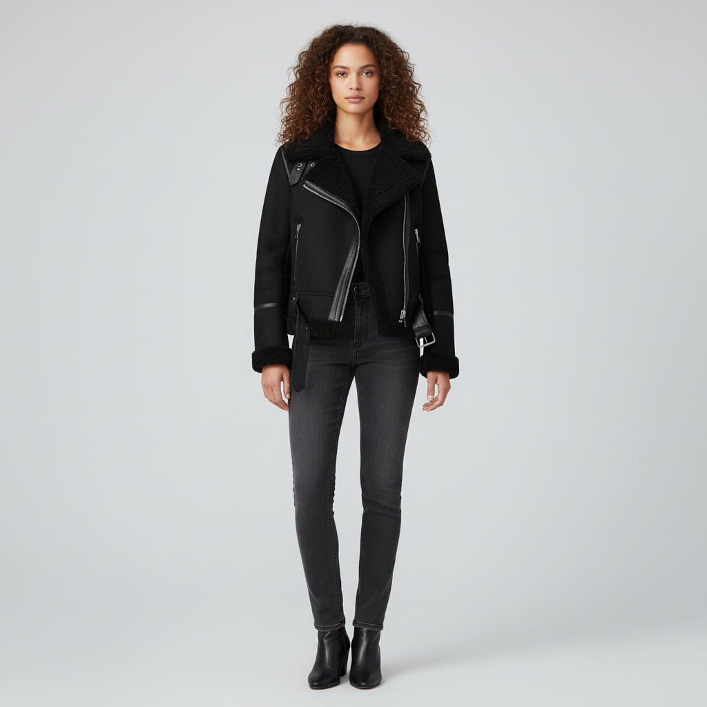 Bikerjas Dames met Imitatiebont | Oversized Suède Look & Taille-riem