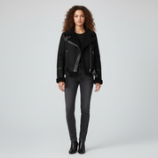 Bikerjas Dames met Imitatiebont | Oversized Suède Look & Taille-riem