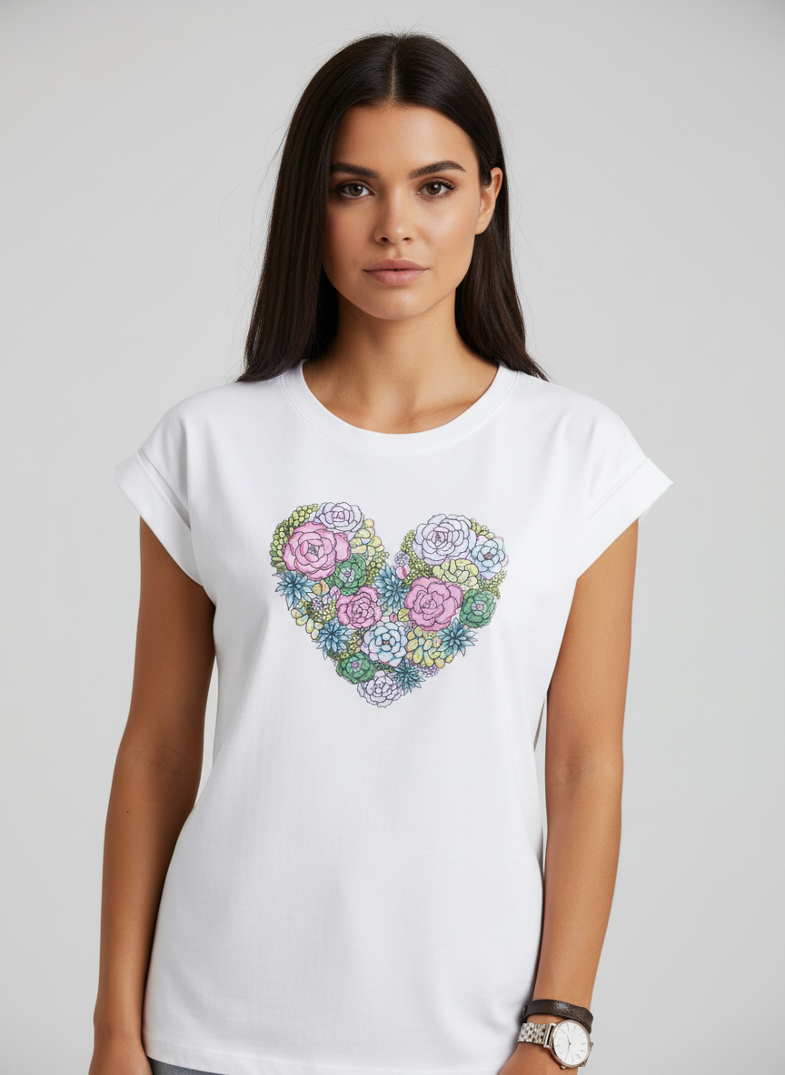 Crewneck Hart T-Shirt voor Dames – Comfortabel Casual Shirt met Hartprint