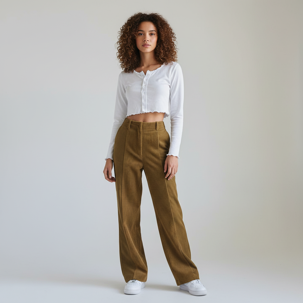Corduroy Broek voor Dames – Zachte Geribde Ribfluwelen Pants met Comfortabele Pasvorm
