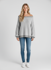 Gestreepte Off-Shoulder Top voor Dames – Trendy Schouderloze Top met Strepen