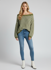 Gestreepte Off-Shoulder Top voor Dames – Trendy Schouderloze Top met Strepen