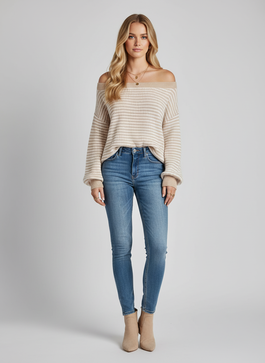 Gestreepte Off-Shoulder Top voor Dames – Trendy Schouderloze Top met Strepen