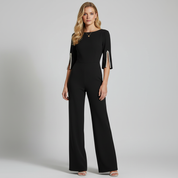 Effen Kleur Jumpsuit voor Dames – Slim Fit Jumpsuit met Ronde Hals & Kralenversiering