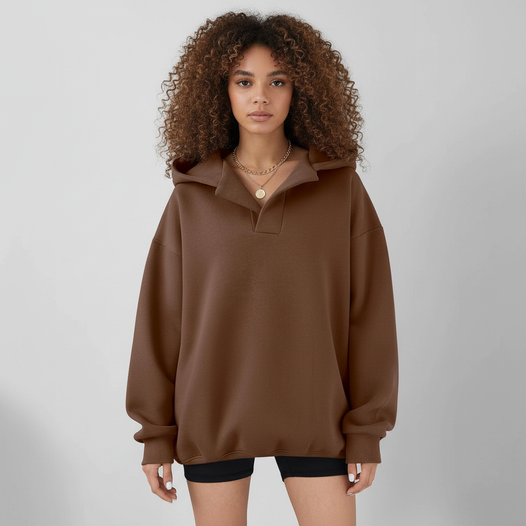 Oversized V-hals Hoodie voor Dames – Comfortabele Zachte Hoodie met Relaxte Fit