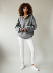 Oversized V-hals Hoodie voor Dames – Comfortabele Zachte Hoodie met Relaxte Fit