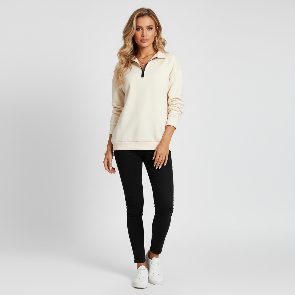 Sweatshirt met Rits voor Dames – Comfortabele Longsleeve Zip Pullover