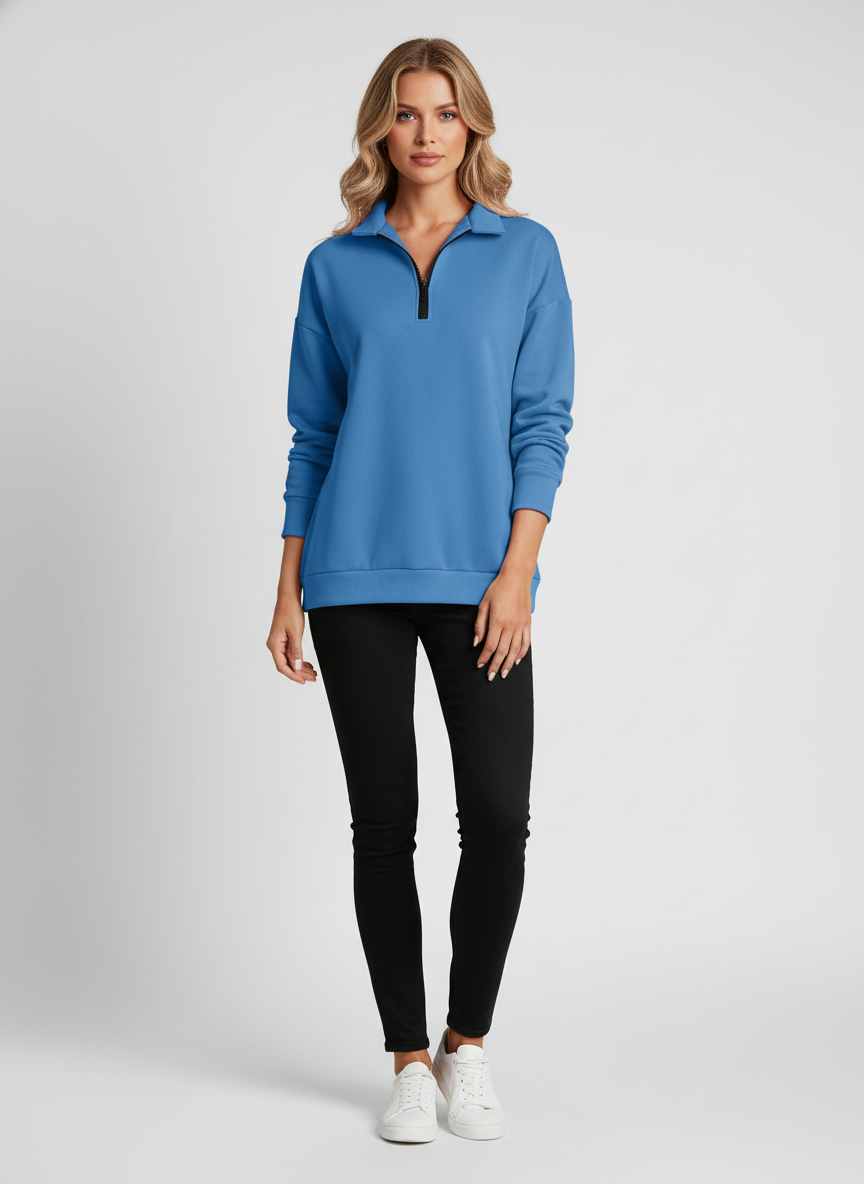Sweatshirt met Rits voor Dames – Comfortabele Longsleeve Zip Pullover