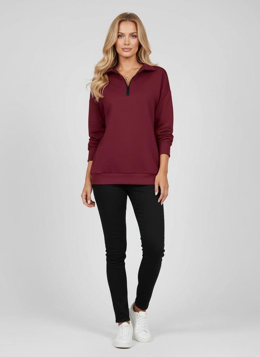 Sweatshirt met Rits voor Dames – Comfortabele Longsleeve Zip Pullover