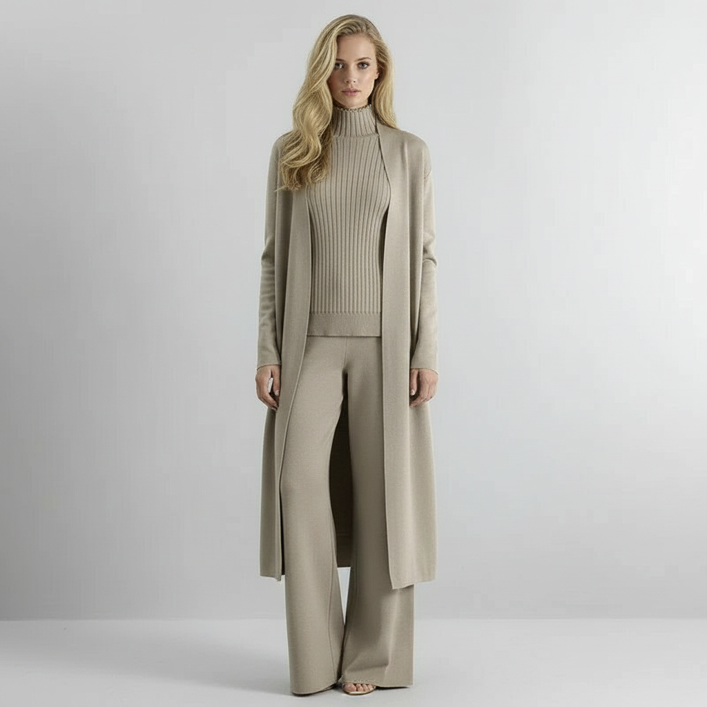 Gebreide 3-Delige Set voor Dames – Zachte Knit Loungewear Set met Vest, Top & Broek