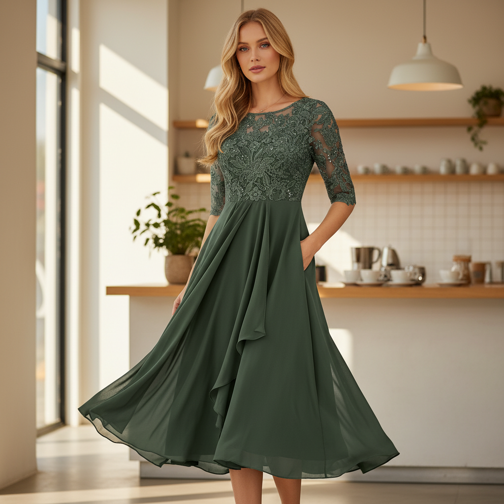 Elegante Midi Jurk voor Dames – Tijdloze Jurk met Flatterende Pasvorm