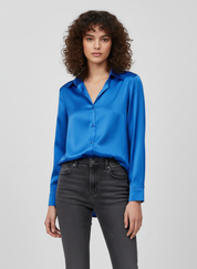 Elegante Damesblouse – Verfijnde Blouse met Knoopsluiting en Zachte Drapering