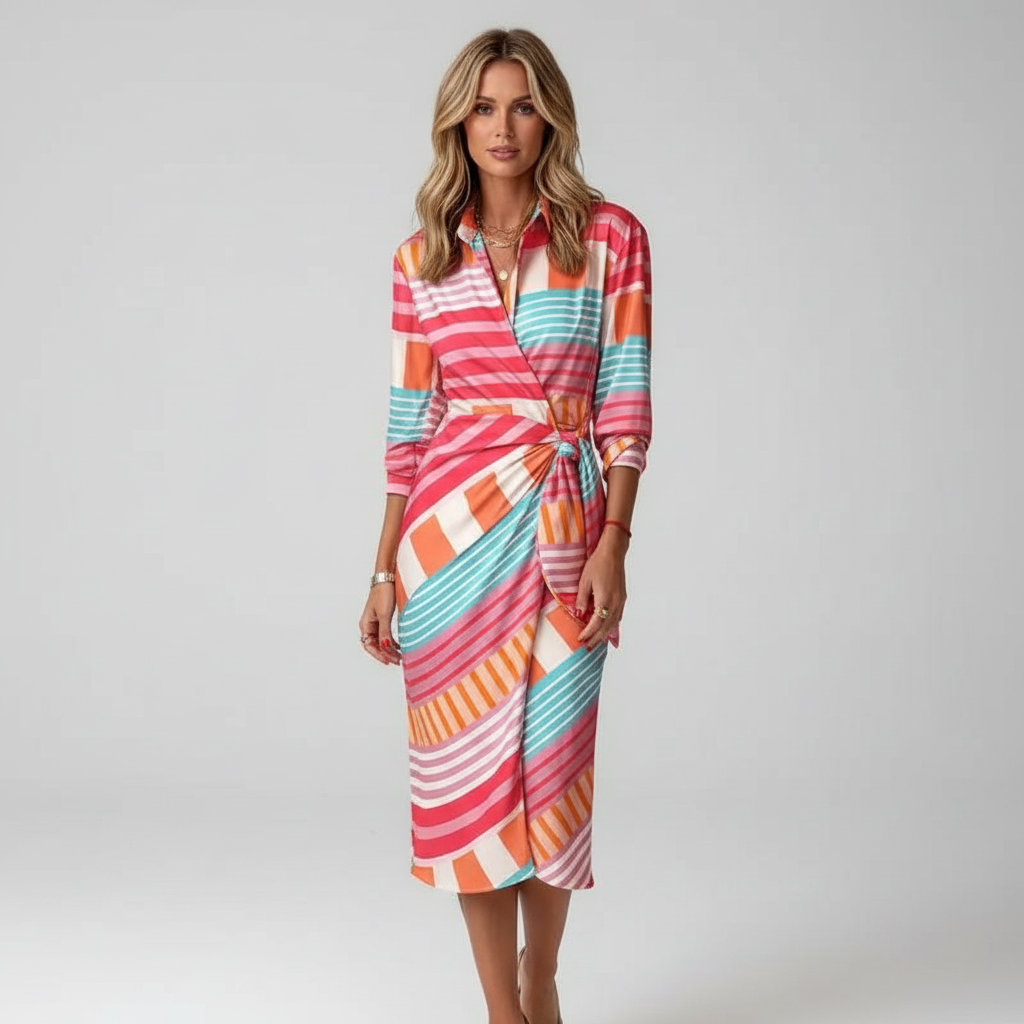 Gestreept Wikkeljurkje voor Dames – Elegant Luchtig met Flatterende Pasvorm