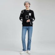 Patchwork Trui voor Dames – Warme Trendy Gebreide Sweater