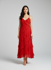 Maxi Jurk met Ruches – Elegante Jurk met Spaghetti Bandjes en Verstelbare Pasvorm