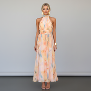 Maxi Jurk met Aquarelprint voor Dames – Luchtige Elegante Lange Jurk met Artistieke Print