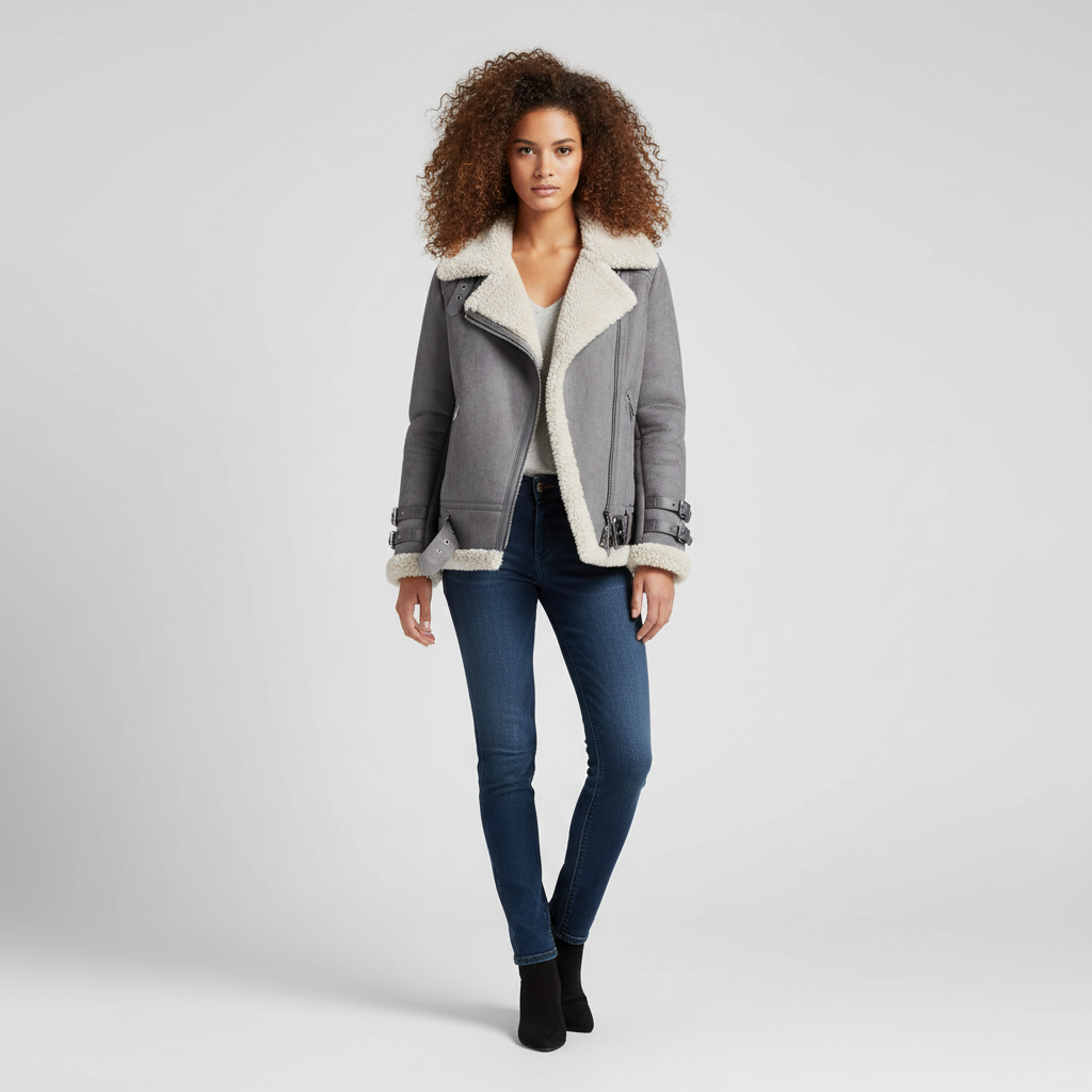 Dames Aviator Winterjas met Imitatiebont – Warme Pilotenjas met Gespen en Zachte Voering