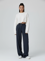 Pinstripe Wide-Leg Broek voor Dames – Elegante Hoog Taille Plooibroek met Streepprint