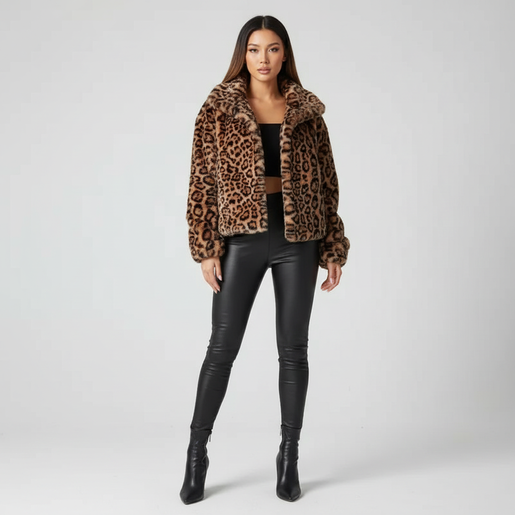 Luipaard Faux Fur Jas voor Dames – Warme Zachte Kunstbont Jas
