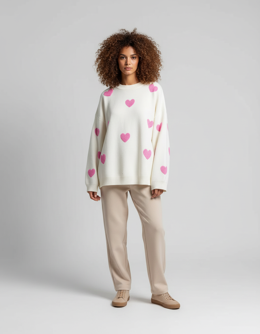 Oversized Hart Trui voor Dames – Comfortabele Gebreide Sweater met Liefdevol Design