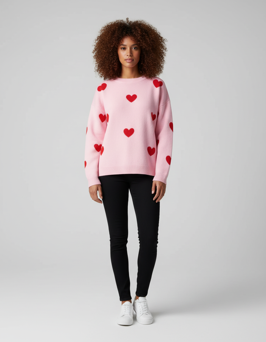 Oversized Hart Trui voor Dames – Comfortabele Gebreide Sweater met Liefdevol Design