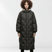 Lange Pufferjas met Mouwstrepen voor Dames – Warme Gewatteerde Winterjas