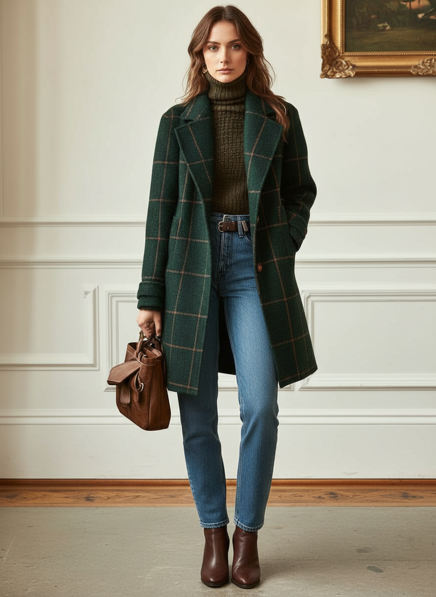 Dames Groene Wolmix Jas met Reverskraag