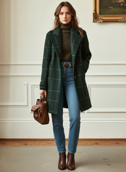 Dames Groene Wolmix Jas met Reverskraag