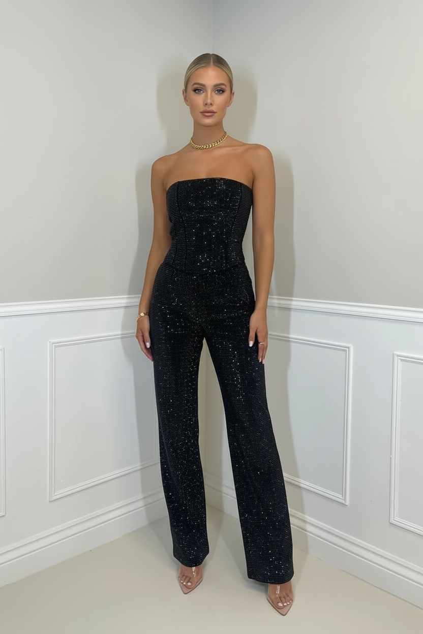 Dames Elegante Denim Jumpsuit met Pailletten