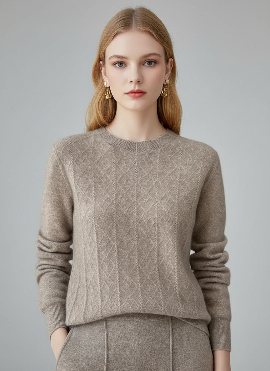 Dames Merinowol Trui met Argyle Patroon