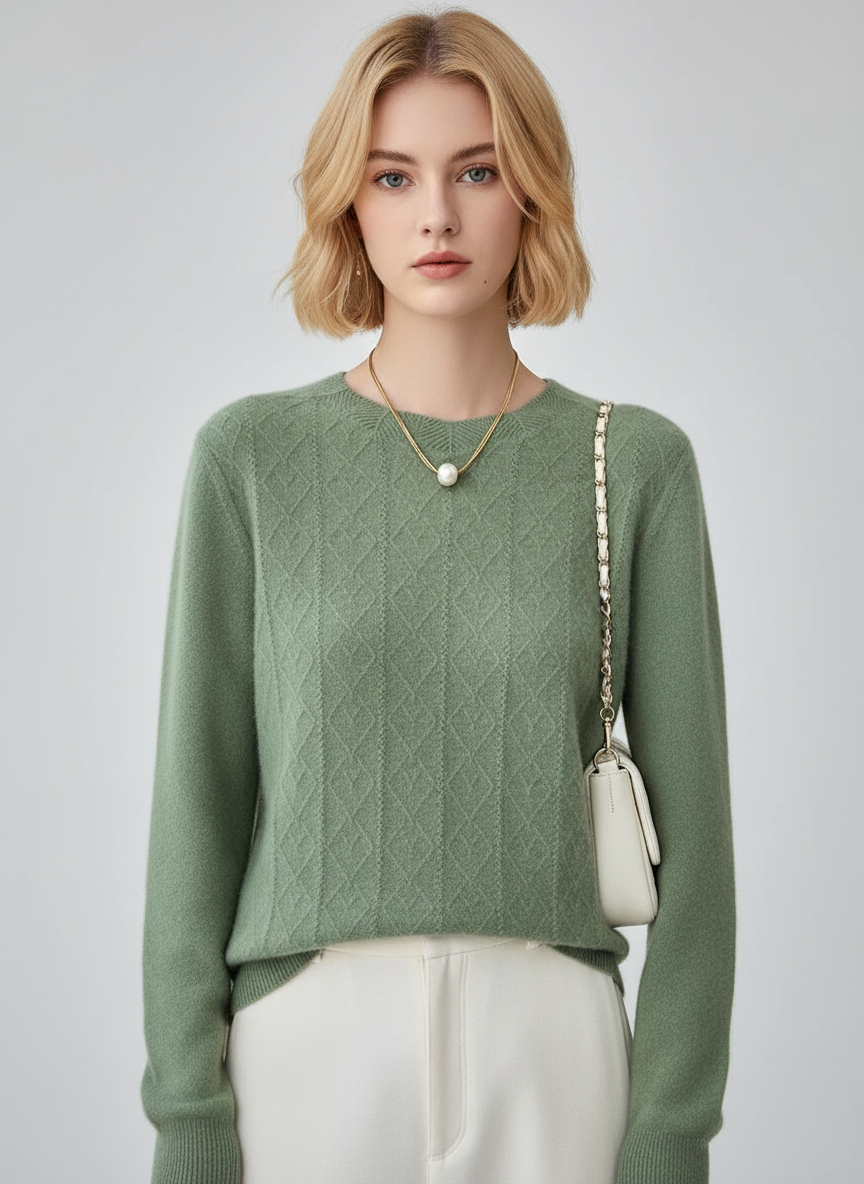 Dames Merinowol Trui met Argyle Patroon