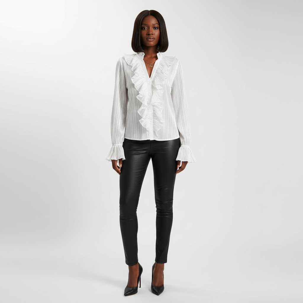 Dames Lichte Stof Blouse met Gedetailleerde Ruches