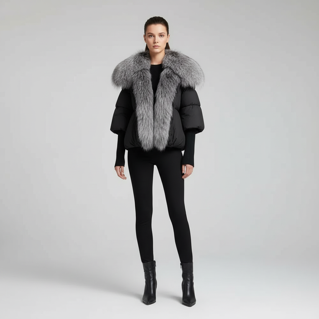 Dames Dons/Veren Puffer Jas met Faux Fur Kraag