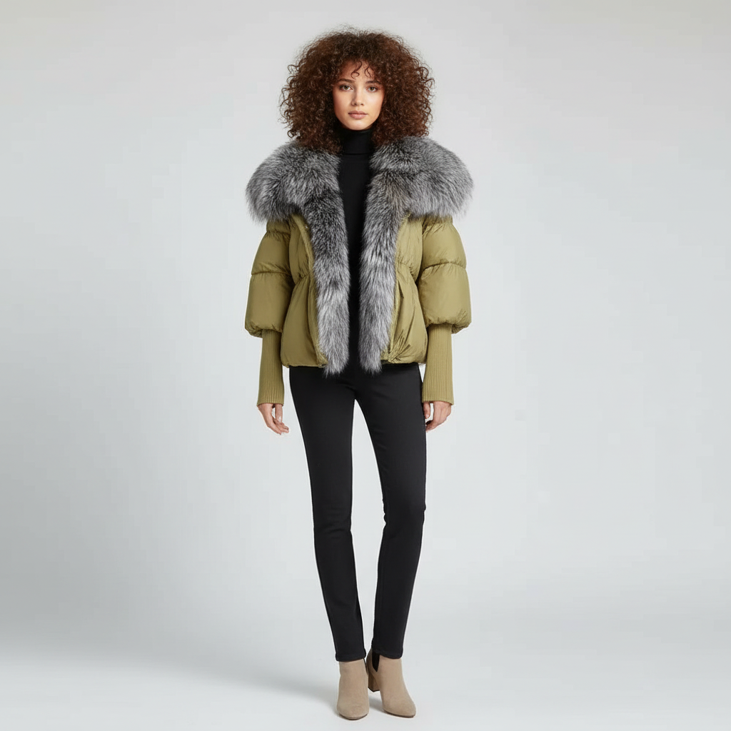 Dames Dons/Veren Puffer Jas met Faux Fur Kraag