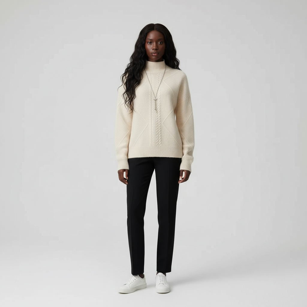 Dames Wolmix Gebreide Trui met Hoge Hals