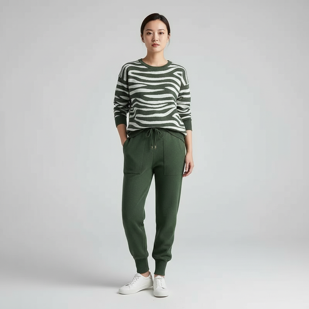 Dames Luxe Knit Loungewear Set met Zebraprint