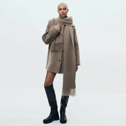 Dames Wolmix Gebreide Jas met Geïntegreerde Sjaal