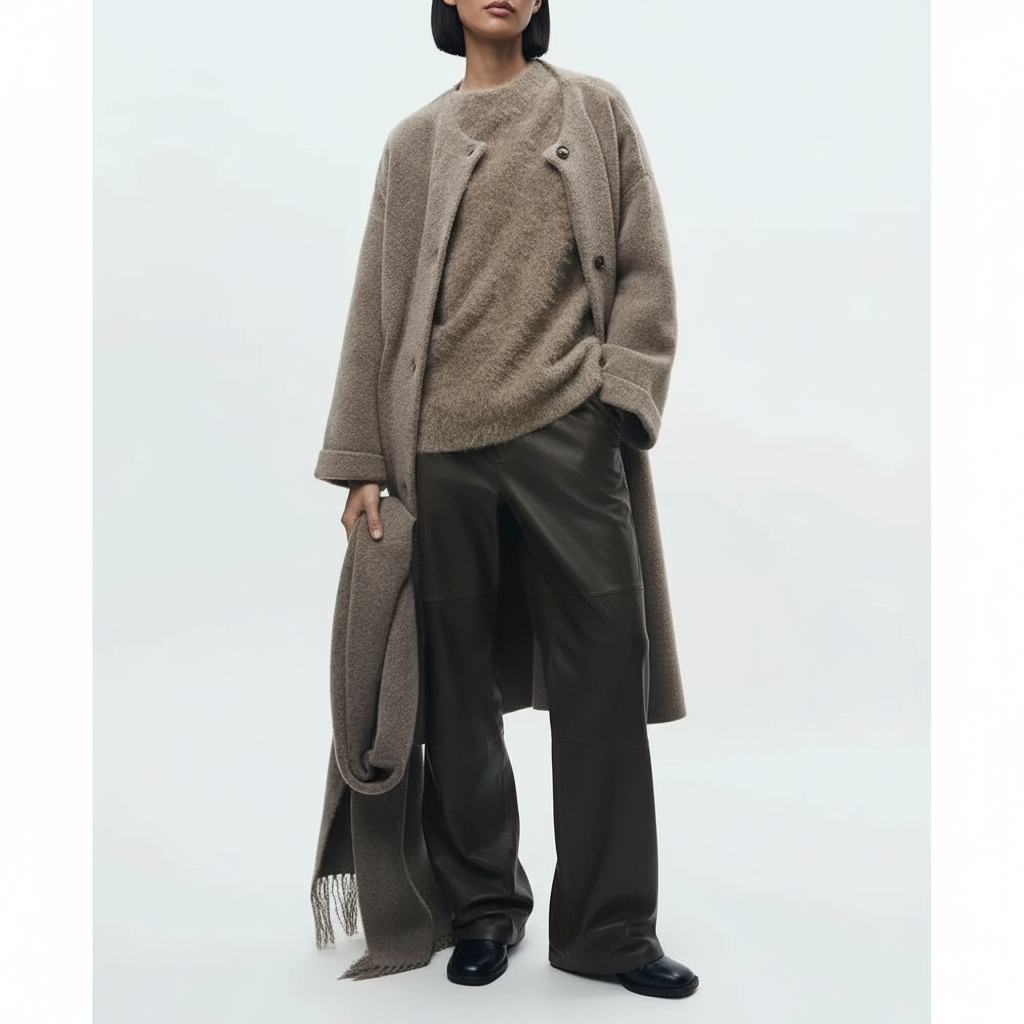 Dames Wolmix Gebreide Jas met Geïntegreerde Sjaal