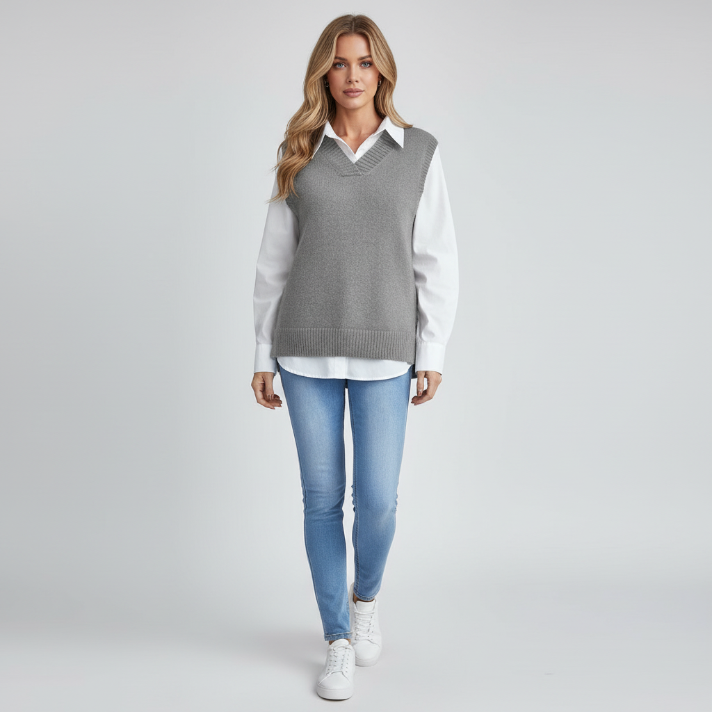 Dames Gebreid Mouwloos Vest met Fijne Textuur