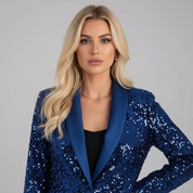 Dames Pailletten Blazer met Tuxedo Revers