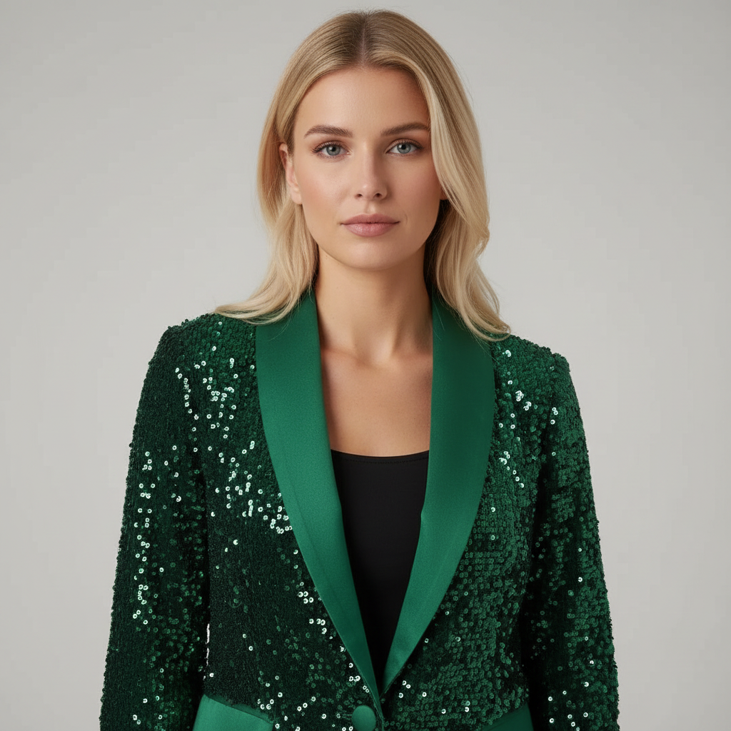 Dames Pailletten Blazer met Tuxedo Revers