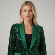Dames Pailletten Blazer met Tuxedo Revers