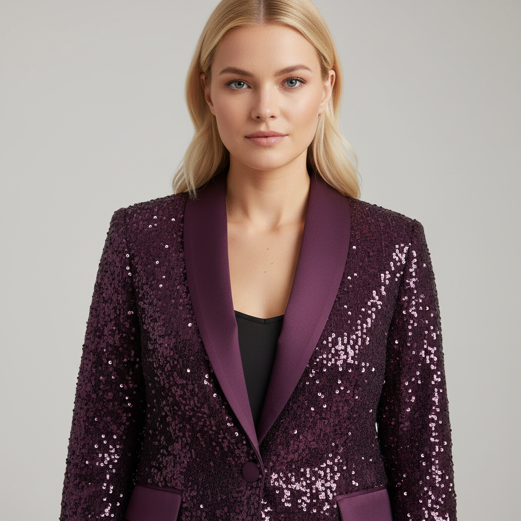 Dames Pailletten Blazer met Tuxedo Revers