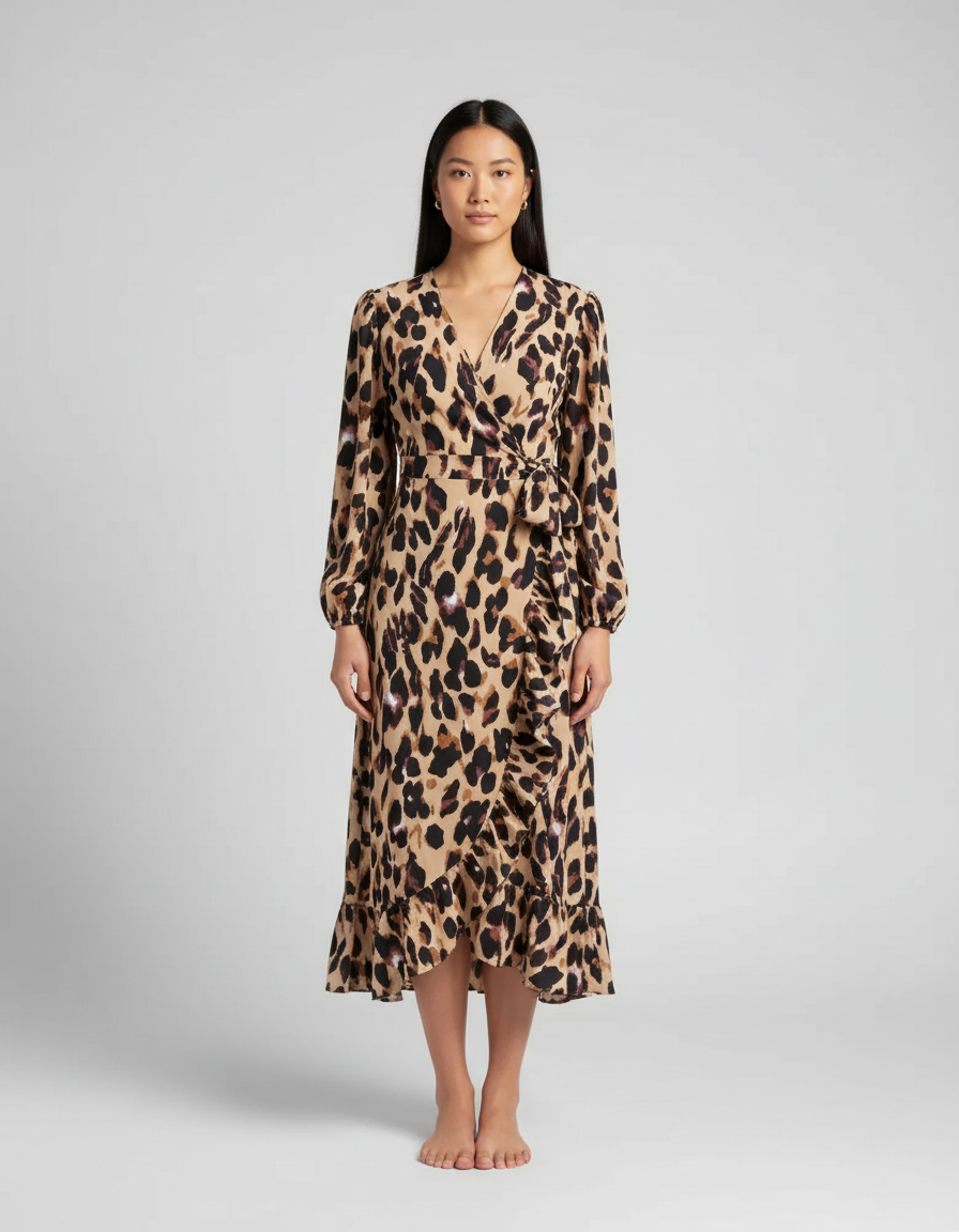 Dames Viscose Jurk met Opvallende Luipaard Print