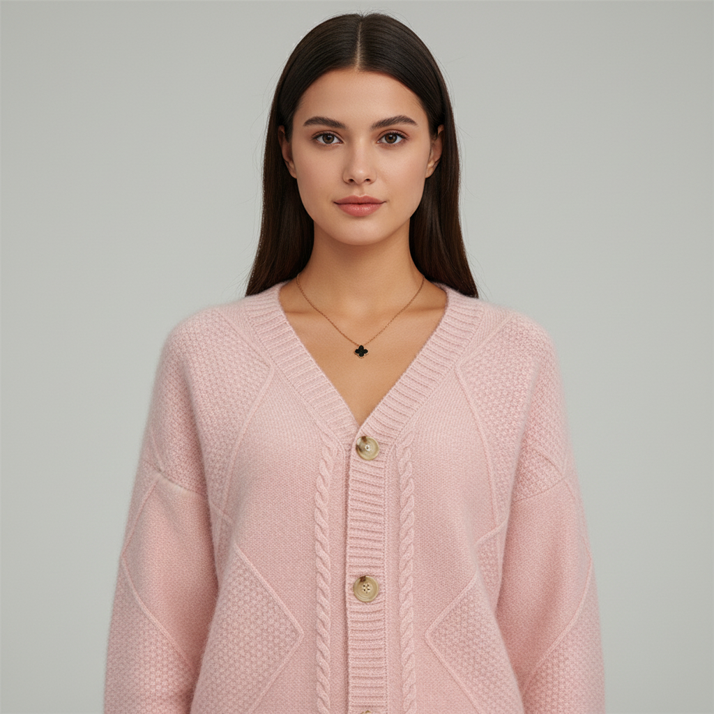 Dames Gebreide Cardigan met Relief en Houten Knopen