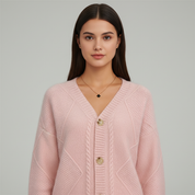 Dames Gebreide Cardigan met Relief en Houten Knopen