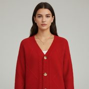 Dames Gebreide Cardigan met Relief en Houten Knopen